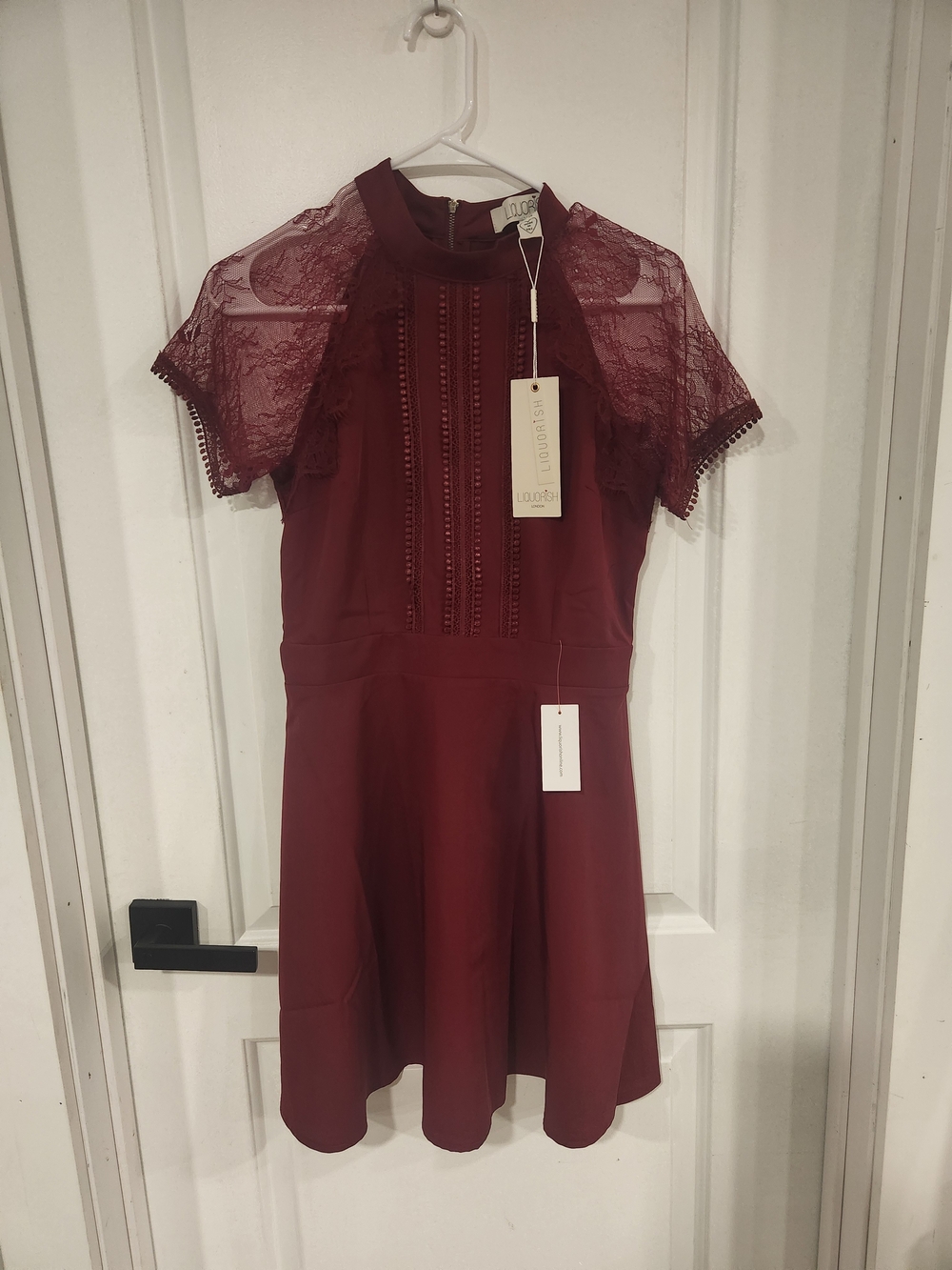 Liquorish London Burgundy Lace Trim Fit and Flare Dress NWT
